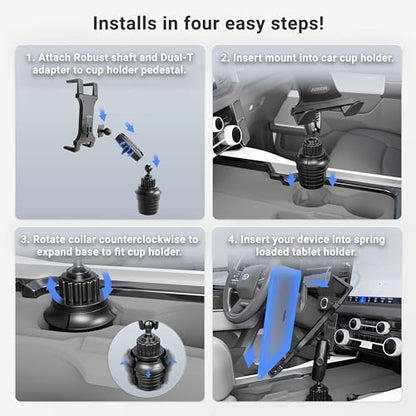 ARKON Mounts Car Cup Holder Tablet Mount | 360-degree Swivel Holder | All-Weather Composite Construction | Adjustable Grip for Customized Fit | Compatible with Tablet Size 7 to 18.4 inches