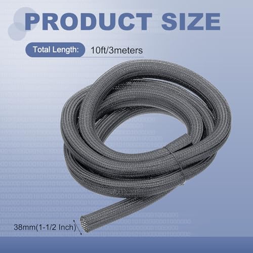 MECCANIXITY Split Sleeve Wire Loom 1-1/2" 10Ft Grey Self Wrapping Braided Sleeve UL94-V2 Fireproof PET Sleeving for Automotive, Home Cable Management - color: Grey, size: 1-1/2" x 10Ft