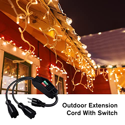 2 Way Extension Cord with On/Off Switch, 3 Prong Outdoor Extension Cord Splitter, Heavy Duty SJTW 14AWG 15A/125V and 18AWG 10A/125V Power Cord (1.6 Ft, Black) - size: 1.6 Ft