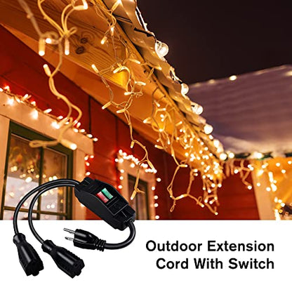 2 Way Extension Cord with On/Off Switch, 3 Prong Outdoor Extension Cord Splitter, Heavy Duty SJTW 14AWG 15A/125V and 18AWG 10A/125V Power Cord (1.6 Ft, Black) - size: 1.6 Ft