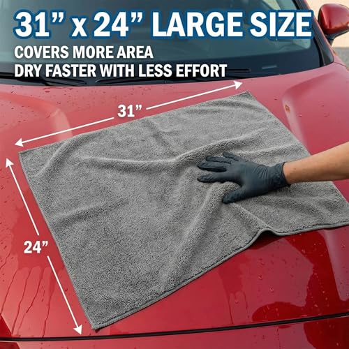 2 Pack Professional Large Microfiber Car Drying Towels (31" x 24"), Microfiber Towels for Cars, Scratch Free, Lint Free, Highly Absorbent Quick Drying Towel Cloth for Cars, Trucks Boats, Car Detailing