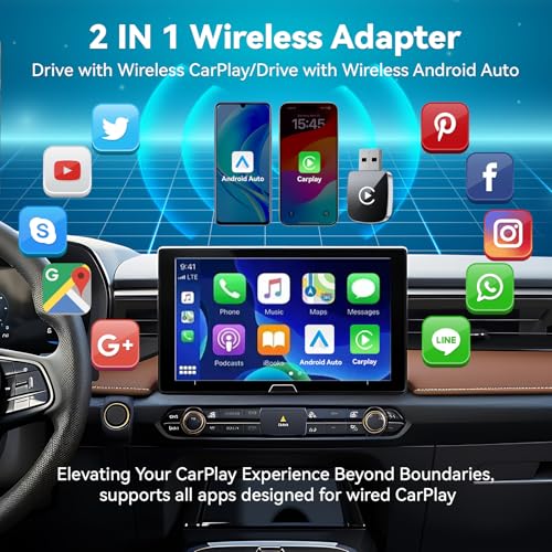 2026 Upgrade Wireless CarPlay Adapter for iPhone,2 in 1 for Apple Carplay and Android Auto Adapter,Convert Wired to Wireless, Plug & Play Mini CarPlay USB to USB-C/Type-C, Stable Control & No Delay