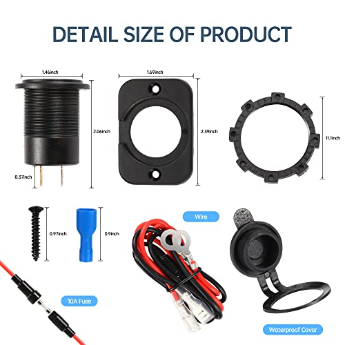 Quick Charge 3.0 Dual USB Car Charger Socket with LED Voltmeter and ON Off Switch Fused Wire Kit 12V/24V PD QC3.0 Fast Charge USB Outlet for Car Boat Marine RV Truck Golf