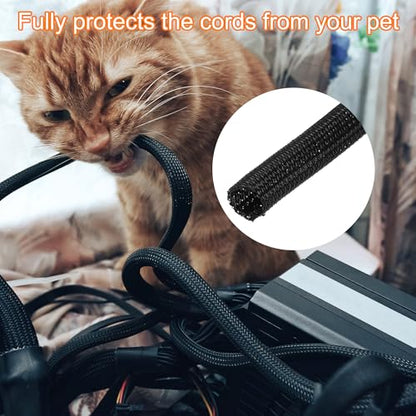 MECCANIXITY Split Sleeve Wire Loom 3/16" 25Ft Black Self Wrapping Braided Sleeve UL94-V2 Fireproof PET Sleeving for Automotive, Home Cable Management - color: Black, size: 3/16 Inch x 25Ft