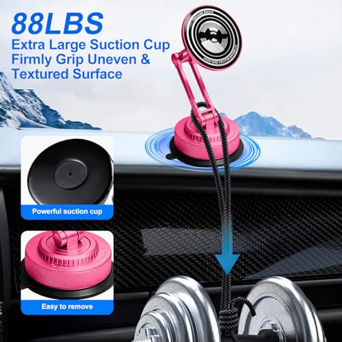 PIEPIE All-Metal Alloy Long Arm Magnetic Suction Cup Car Phone Mount(Pink) - color: Pink