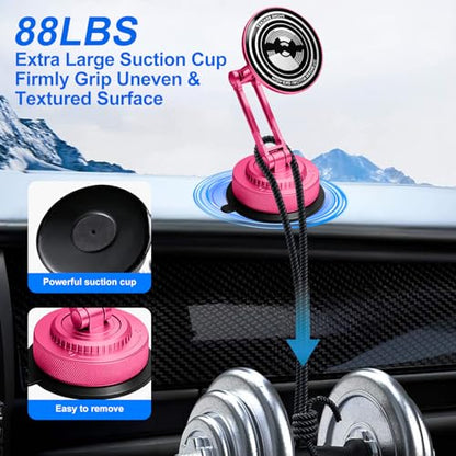 PIEPIE All-Metal Alloy Long Arm Magnetic Suction Cup Car Phone Mount(Pink) - color: Pink