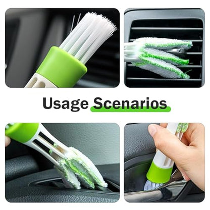 3 PCS Mini Car Air Vent Gap Duster Brush, Double Ended Soft Bristle Dashboard Window Blind Duster, Deep Cleaning Car Interior Dust Remover Tool for Most Cars SUVs Trucks (Green)