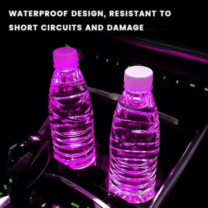 2 PCS LED Car Cup Holder Lights, 7 Colors Changing Waterproof Cup Pad with Vibration Sensor, USB Charging Intelligent Drink Coaster Interior Atmosphere Lamp for Car SUV Truck