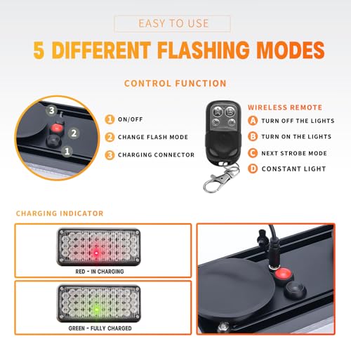 Amber Magnetic Flashing Strobe Light/w Controller, Battery Operated Rechargeable LED Safety Beacon Lights, Mini Portable Emergency Warning Light Bar for Vehicles, Trucks, Car 2-Pcs - color: 2pcs Amber/Amber