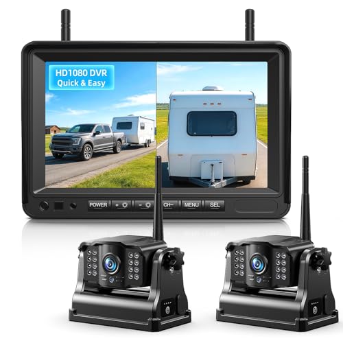 eRapta Dual Magnetic Wireless Backup Cameras - HD1080P 7” DVR Monitor, Stable Signal for RV/Trailer/Truck/Tractor/Camper/Hitch/Travel, 1-Min Install-Free, Clear Night Vision Back Up Camera (ACT702) - color: dark black
