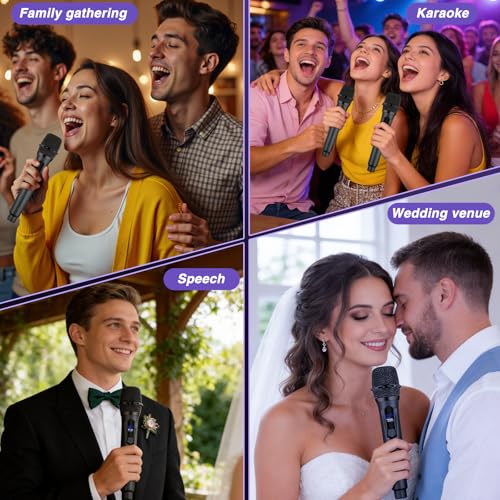 Wireless Microphone,Professional Dual Handheld Cordless Dynamic Mic System with Rechargeable Receiver,Plug & Play,Compatible with karaoke machines and PA systems for Speech,Church,Wedding,DJ,Party