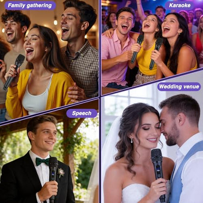 Wireless Microphone,Professional Dual Handheld Cordless Dynamic Mic System with Rechargeable Receiver,Plug & Play,Compatible with karaoke machines and PA systems for Speech,Church,Wedding,DJ,Party