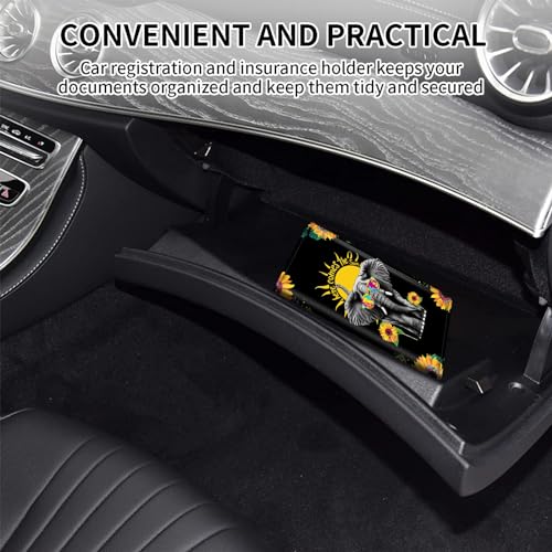 Car Registration and Insurance Card Holder, Vehicle License Documents Glove Box Compartment Organizer Wallet, ID Card Holder for Car Essentials Automobile, Elephant and Sunflowers - color: Elephant and Sunflowers