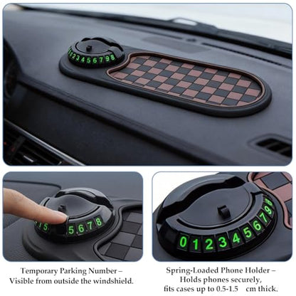2PCS Multifunction Car Anti-Slip Mat, Car Anti Slip Mat Phone Holder,360° Rotatable Dashboard Organizer Pad with Parking Number for Phone,Sunglasses and Keys (Gray Black & Brown Black)