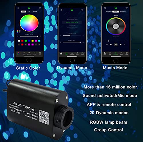AZIMOM 16W 450pcs 0.03in 6.5ft Sound Activate Starlight Headliner Kit End Glow Fiber Strands, Fiber Optic Starlight Light Music Mode Remote APP Control Car Use Home Headliner Lighting Decoration - size: 450pcs*0.03in*6.5ft