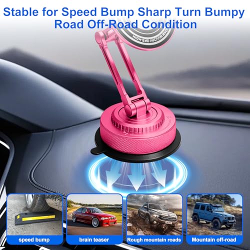 PIEPIE All-Metal Alloy Long Arm Magnetic Suction Cup Car Phone Mount(Pink) - color: Pink