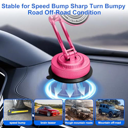 PIEPIE All-Metal Alloy Long Arm Magnetic Suction Cup Car Phone Mount(Pink) - color: Pink