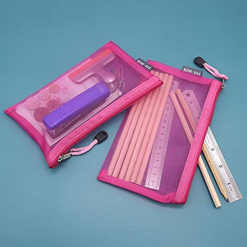 HRX Package 6pcs Mesh Makeup Bags for Travel, 2 Sizes A5 A6 (Hot Pink) - color: Hot Pink, size: A5, A6