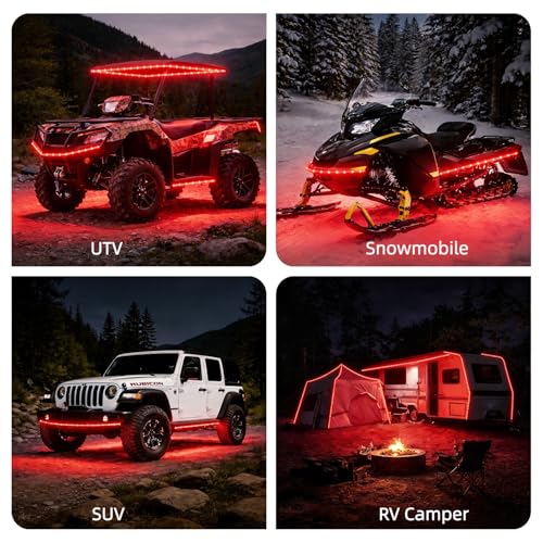 12V Marine Boat LED Light Strip Super Bright, 2 Pack 4FT IP68 Fully Waterproof RV Front Cap Lights, Golf Cart Underglow Roof Lights Strip for Truck ATV UTV SUV Car Pickup Trailer, Cuttable, Red - color: Red, size: 4FT