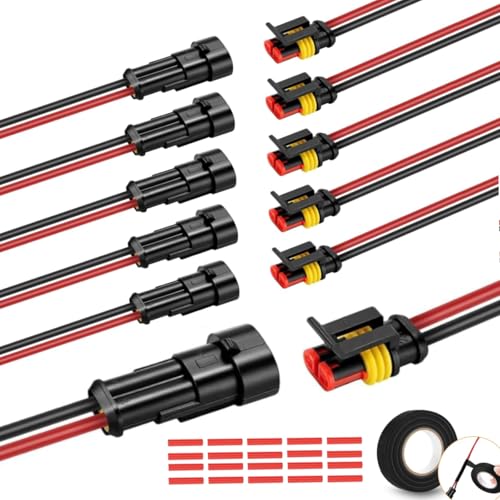 2 Pin Waterproof Connectors 14AWG, 6 Sets 2 Wire Connector with Male and Female Quick Disconnect, for Automotive Marine Motorcycle Wiring (2pin)
