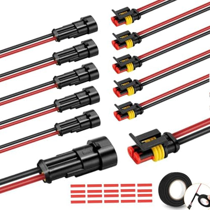 2 Pin Waterproof Connectors 14AWG, 6 Sets 2 Wire Connector with Male and Female Quick Disconnect, for Automotive Marine Motorcycle Wiring (2pin)