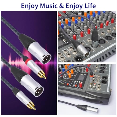 RCA Male to 3Pin XLR Male Audio Cable,Balance XLR to Unbalanced RCA Mixer Audio Cable,24K Gold-Plated Plug/Heavy-Duty zinc Alloy Shell/Braided Shielded Cable-2 Pack 3Feet - color: RCA M To XLR M, size: 3FT