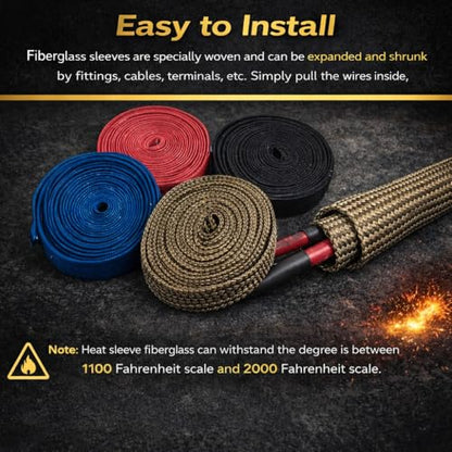 Heat Fiberglass Shield Sleeve Adjustable Hose Heat Spark Plug Wire High Temp 2000 Degree Black Colour 10FT-10MM(3/8") for Car&Auto Wire Loom Heat Protection - color: Black, size: 3/8'' ID x 10'