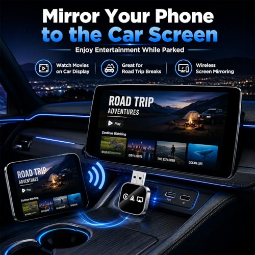 Wireless Carplay Adapter for Apple Screen for iPhone and Car Play Bluetooth to Android Auto Inalámbrico Adaptador Box Accessories Mirroring USB Watch Movies Double Portable