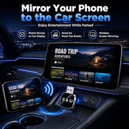 Wireless Carplay Adapter for Apple Screen for iPhone and Car Play Bluetooth to Android Auto Inalámbrico Adaptador Box Accessories Mirroring USB Watch Movies Double Portable