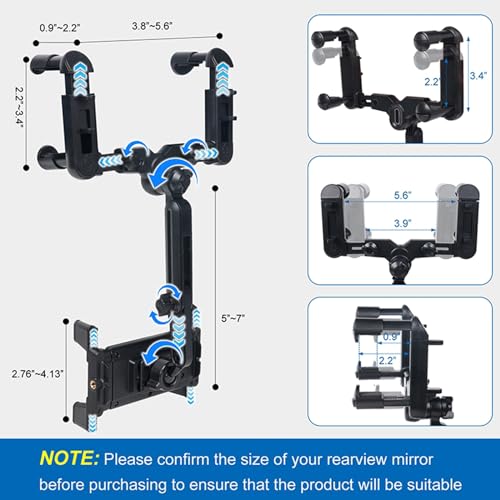 kelofam Phone Mount for Car,Car Rear View Mirror Phone Holder, Multifunctional 360°Rotatable and Retractable Tablet Holder for Car，Suitable for iPhone,iPad,Samsung Z Fold 7 6 5, All Foldable Phones