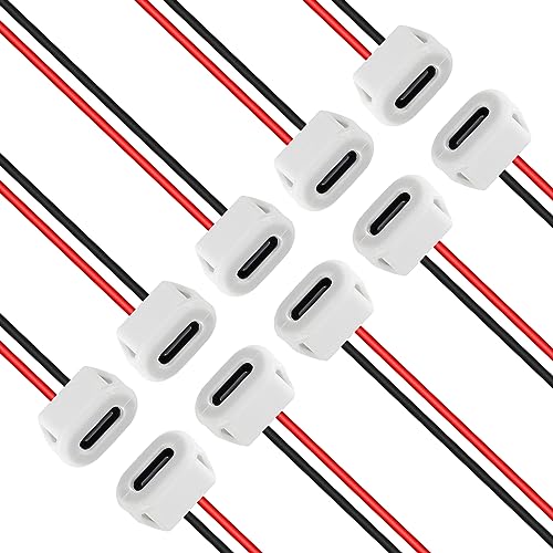 10PCS Type-C Female Chassis Waterproof 2P Solder Wire Type USB C Pigtail Cable Extension Power Cable USB-C Plug to 2 Pin Bare Wire Open End Connector White - style: C