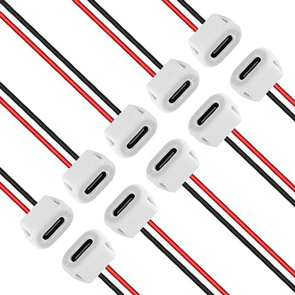 10PCS Type-C Female Chassis Waterproof 2P Solder Wire Type USB C Pigtail Cable Extension Power Cable USB-C Plug to 2 Pin Bare Wire Open End Connector White - style: C