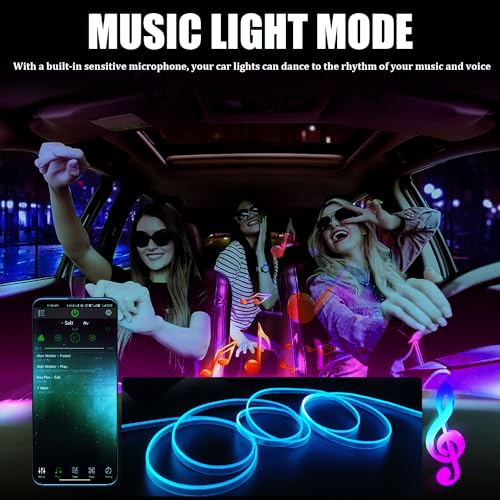 YUGUANG 5 in 1 Interior Car Lights Strip, Multicolor APP Control Music Sync RGB LED Car Ambient Lighting Kit with 236 inches Fiber Optic Cables