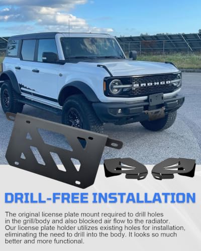 License Plate Holder for Bronco, Steel Front License Plate Frame No-Drilling License Plate Bracket Compatible with Ford Bronco 2026 2025 2024 2023 2022 2021 Standard Plastic Bumper Bronco Accessories - size: For Bronco Standard Bumper