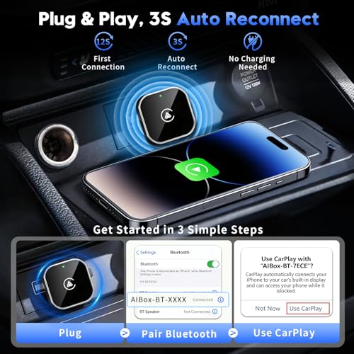 2-in-1 Wireless CarPlay and Android Auto Adapter, 2026 Upgraded Wired to Wireles s Converter, Wireless CarPlay Adapter for Apple iPhone & Android,Plug-and-Play, Stylish and Compact Design