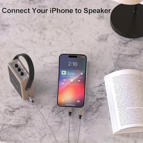 Apple MFi Certified Aux Cord for iPhone, 2 in 1 USB-C & Lightning to 3.5mm Jack Audio Cable for iPhone 16 15 14 13 12 11 XS XR X 8 7 6 iPad to Car/Home Stereo/Headphone/Speaker (Silver)