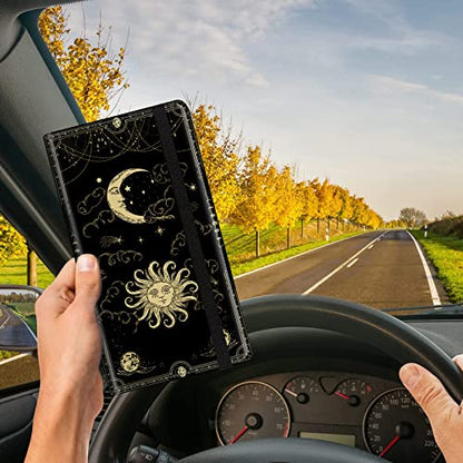 Car Registration and Insurance Card Holder, Vehicle License Documents Glove Box Compartment Organizer Wallet, ID Card Holder for Car Essentials Automobile, Sun Moon Clouds Witchy - color: Aesthetic Sun Moon Clouds