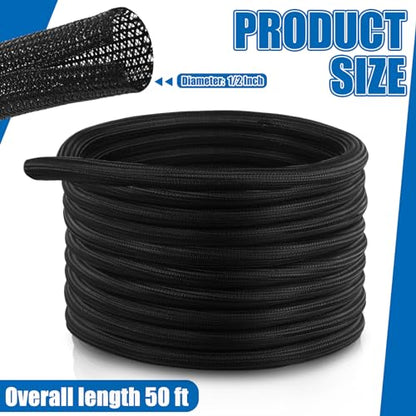 Pangda 50ft Split Wire Loom Tubing Flame Retardant Braided Cable Sleeve Split High Temperature Cable Conduit Auto Wire Conduit for Industrial Electrical Tinsel Automotive Marine(50 Ft, 1/2") - size: 50 Ft, 1/2"