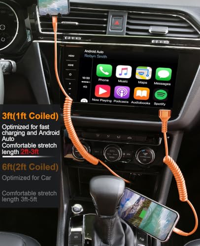 90 Degree Coiled USB A to USB C Cable, 3FT&6FT USB C Cable 3A Fast Charging - color: Orange, size: 3FT+6FT