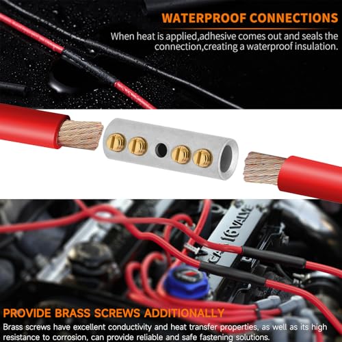4 Gauge Wire Butt Connectors 6 PCS Tinned Brass Mechanical Butt Splice Connectors Kit 4 AWG Mechanical Repair Splice Kit Splice Screw Sleeves 6 PCS Mechanical Splices with 6 PCS 3:1 Heat Shrink Tubes - color: Tinned Brass