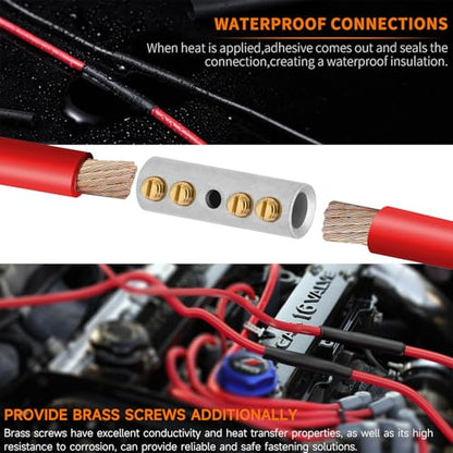 4 Gauge Wire Butt Connectors 6 PCS Tinned Brass Mechanical Butt Splice Connectors Kit 4 AWG Mechanical Repair Splice Kit Splice Screw Sleeves 6 PCS Mechanical Splices with 6 PCS 3:1 Heat Shrink Tubes - color: Tinned Brass