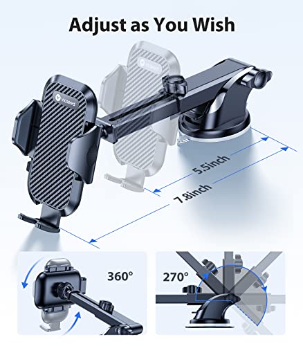 VICSEED 2026 Ultimate Sturdy Car Phone Holder [Upgraded 95+LBS Strongest Suction] Universal Long Arm Cellphone Mount for Car Dashboard Windshield Vent Truck Boat for iPhone 17 16 Pro Max & Android - color: Classic Black