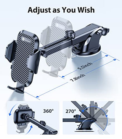 VICSEED 2026 Ultimate Sturdy Car Phone Holder [Upgraded 95+LBS Strongest Suction] Universal Long Arm Cellphone Mount for Car Dashboard Windshield Vent Truck Boat for iPhone 17 16 Pro Max & Android - color: Classic Black