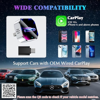 2026 Wireless CarPlay Adapter Upgrade Wired CarPlay to Wireless, Mini USB Design for Cars with Built-in Wired Apple CarPlay Plug and Play Easy Use Fast Stable Connection Car Play for iPhone - color: Multi