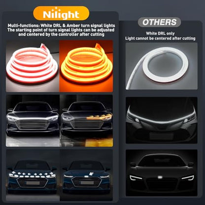 Nilight 70-Inch LED Hood Strip, White Startup DRL Amber Signals Light - color: Amber White, size: 70 Inch