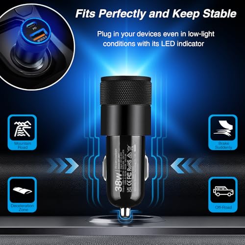 Car Charger, 5Pack 38W Dual Ports USB-C+USB-A Cigarette Lighter Adapter - color: 5-Pack Black