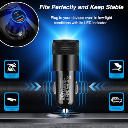 Car Charger, 5Pack 38W Dual Ports USB-C+USB-A Cigarette Lighter Adapter - color: 5-Pack Black