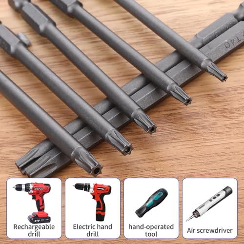 11pcs Security Torx Screwdriver Bit Sets, 1/4 Inch Hex Shank S2 Steel Magnetic security torx bit set, 4in long torx bit set T6 T7 T8 T9 T10 T15 T20 T25 T27 T30 T40 - size: 4" Long T6-T40