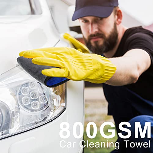 20 Pcs Microfiber Car Drying Towels 800 Gsm Thick Plush, Grey and Blue - color: Grey and Blue