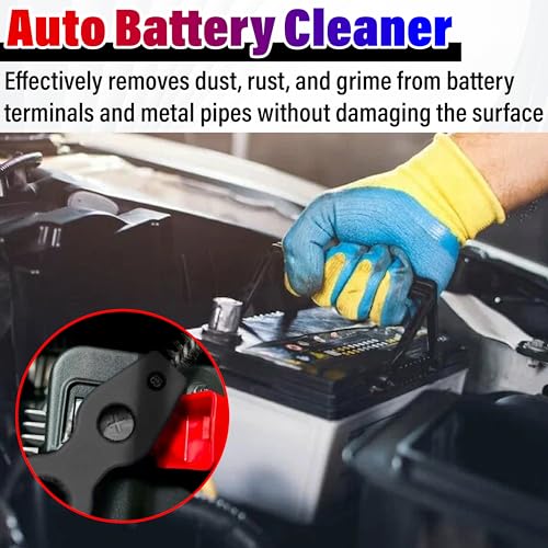 Car Battery Terminal Cleaning Brush,4 in 1 Auto Battery Cleaner (Black+Red) - color: Black+red